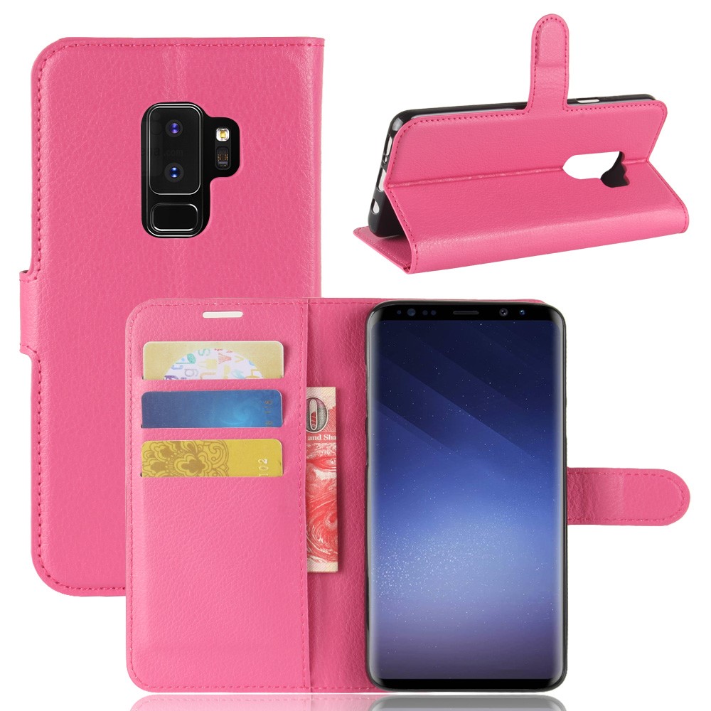 Litchi Skin Wallet Leather Stand Case for Samsung Galaxy S9+ G965 - Rose-1