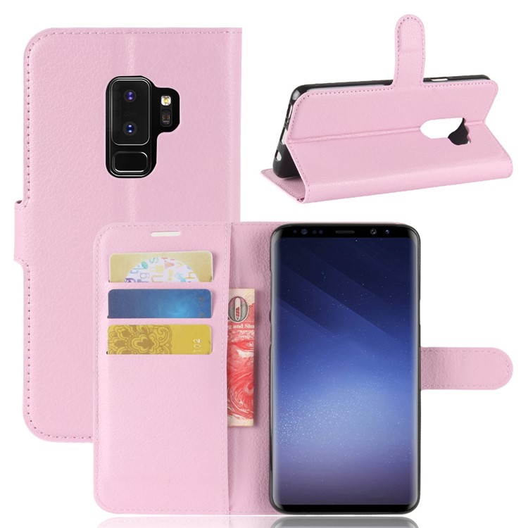 Litchi Skin Wallet Leather Stand Cover for Samsung Galaxy S9+ G965 - Pink-1