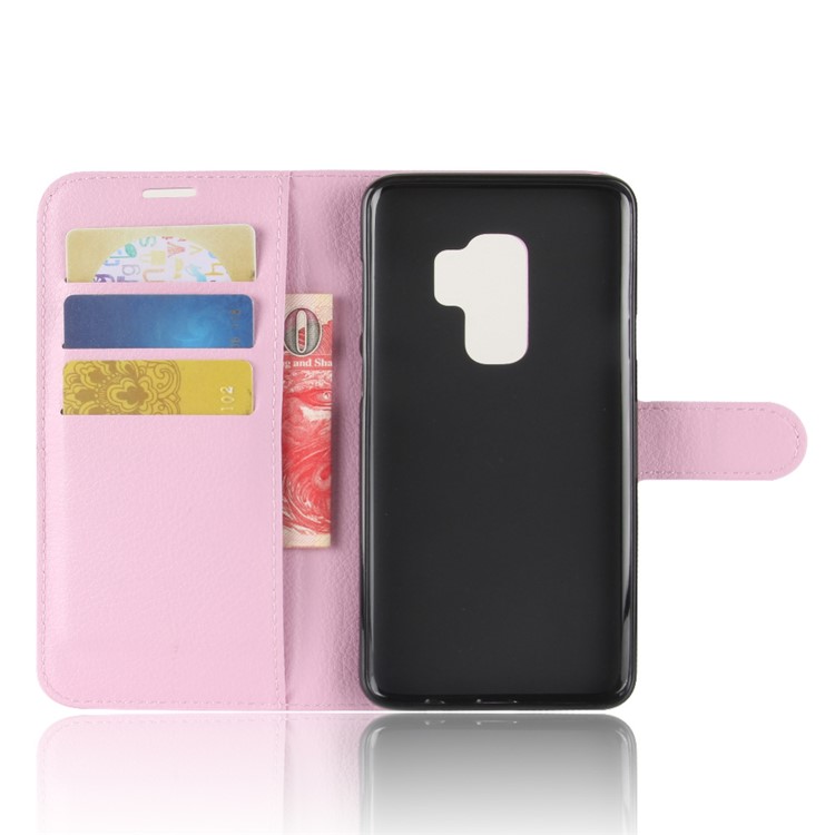Litchi Skin Wallet Leather Stand Cover for Samsung Galaxy S9+ G965 - Pink-3