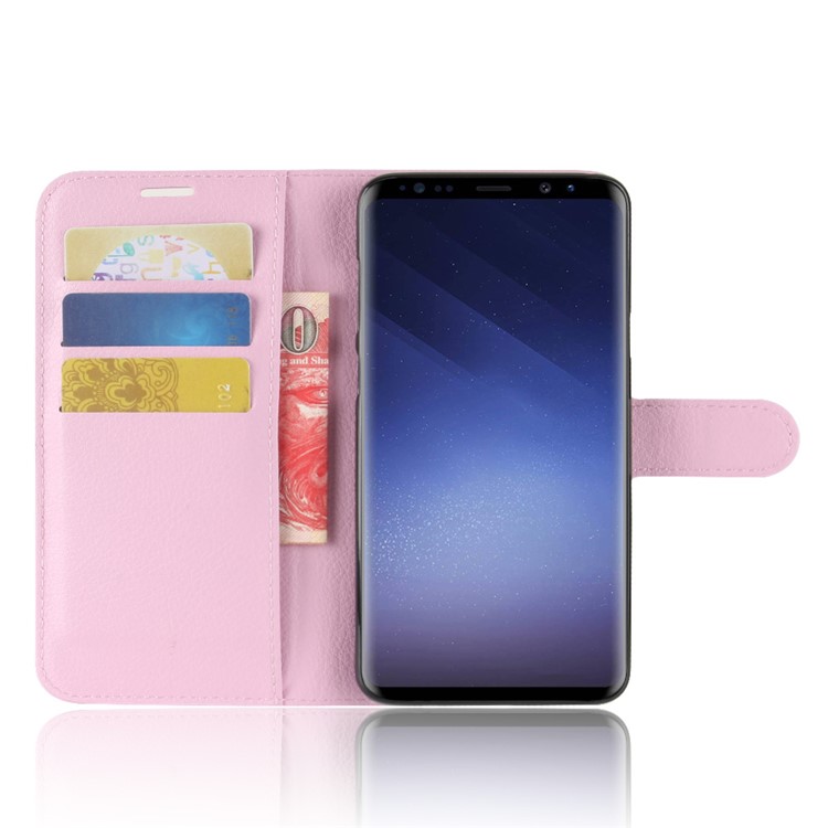 Litchi Skin Wallet Leather Stand Cover for Samsung Galaxy S9+ G965 - Pink-4