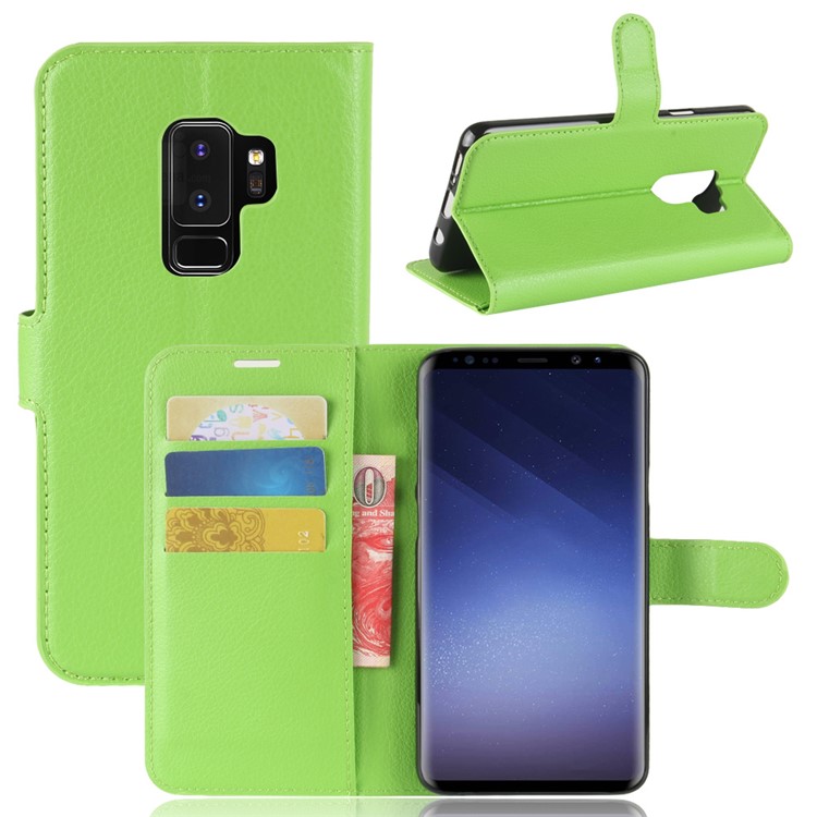 Litchi Skin Magnetic Leather Wallet Case for Samsung Galaxy S9+ G965 - Green-1
