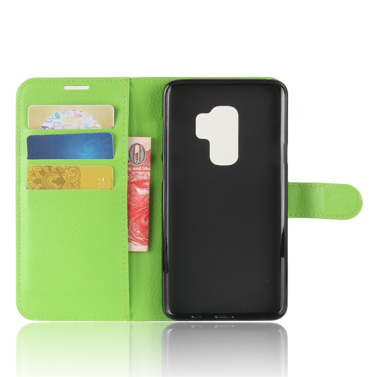 Cubierta de Soporte de Cuero Magnético de Piel Litchi Para Samsung Galaxy S9+ G965 Diseño de Billetera Case de Teléfono - Verde-3