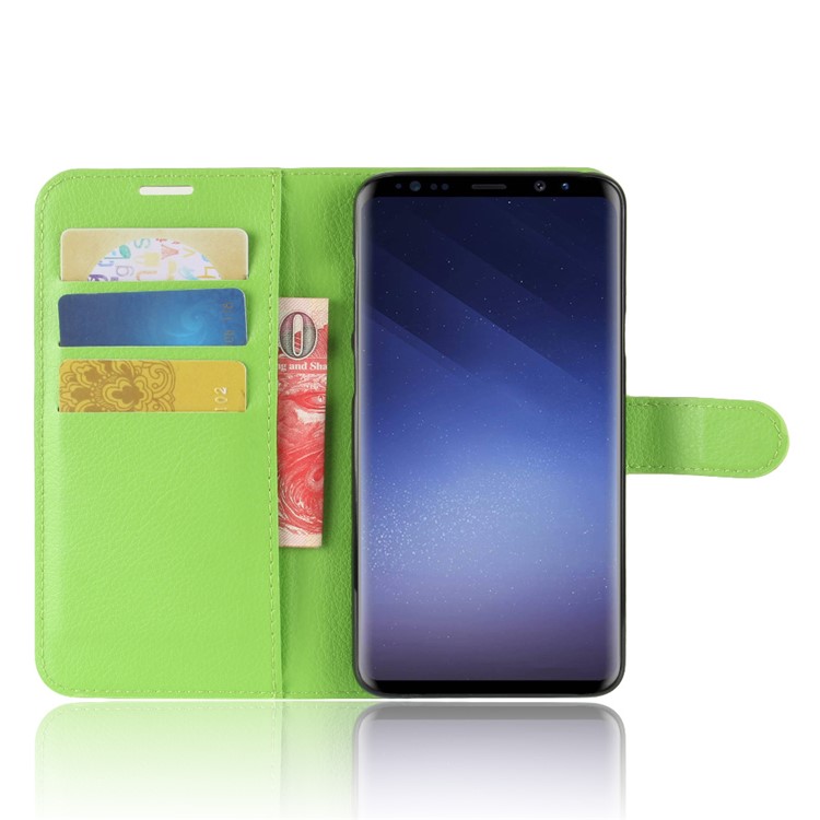 Cubierta de Soporte de Cuero Magnético de Piel Litchi Para Samsung Galaxy S9+ G965 Diseño de Billetera Case de Teléfono - Verde-4