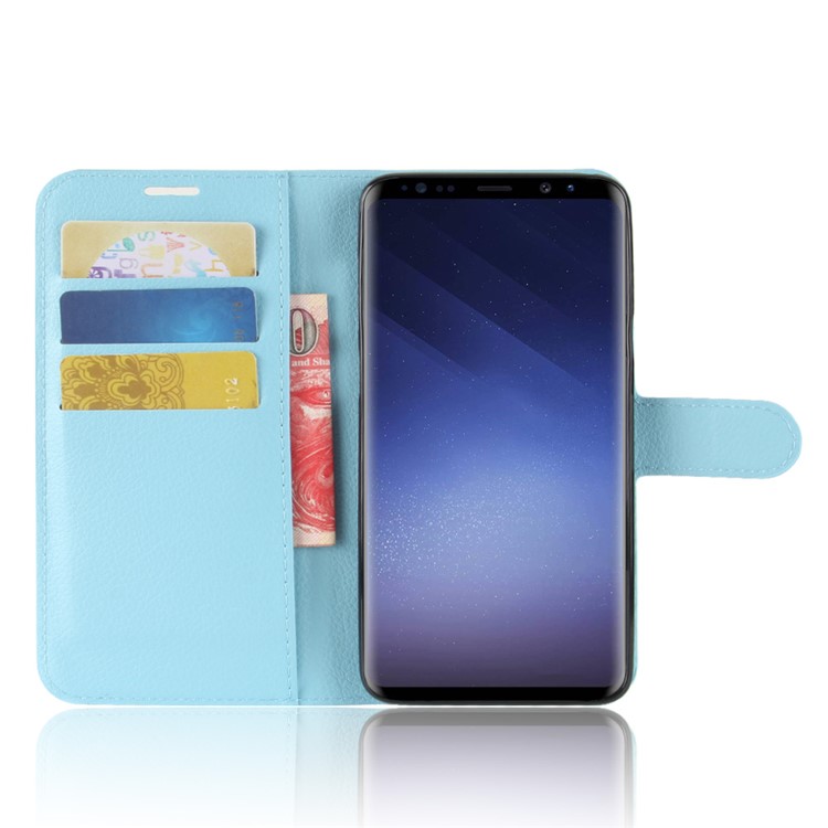 Litchi Skin Magnetic Leather Stand Case for Samsung Galaxy S9+ G965 - Baby Blue-4