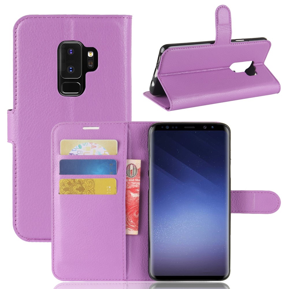Litchi Skin Magnetic Leather Stand Cover for Samsung Galaxy S9+ G965 - Purple-1