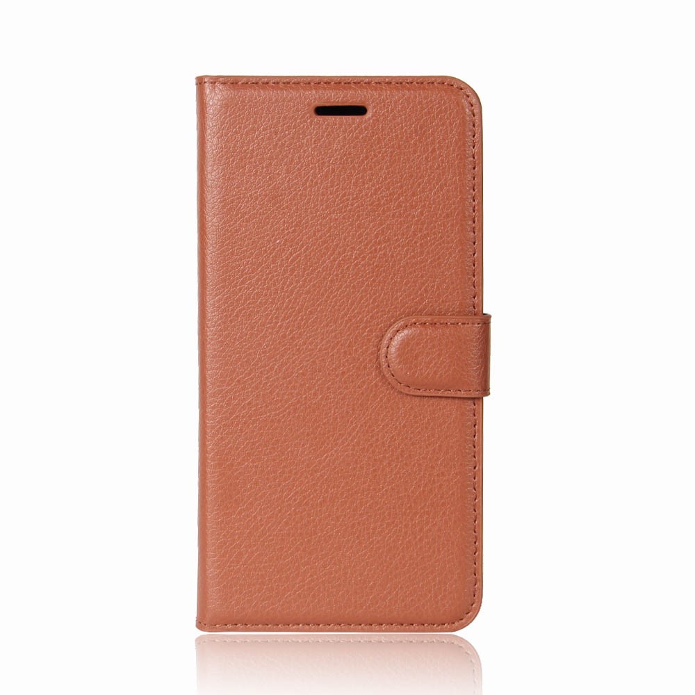 Litchi Skin Magnetic Leather Stand Tampo Para Samsung Galaxy S9+ G965 Caixa de Telefone da Carteira - Castanho