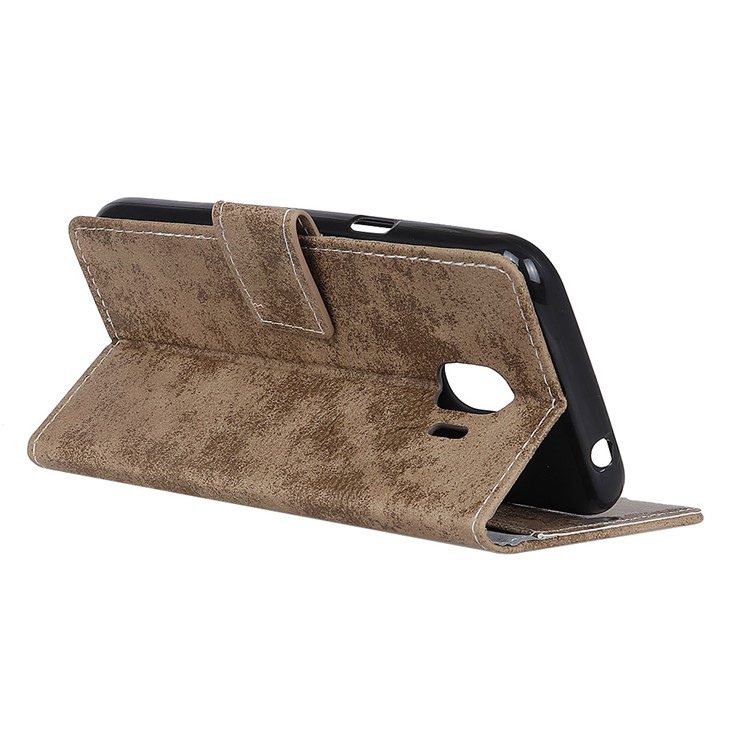 For Samsung Galaxy J2 Pro 2018 Retro Style Wallet Stand PU Leather Phone Casing - Khaki-6