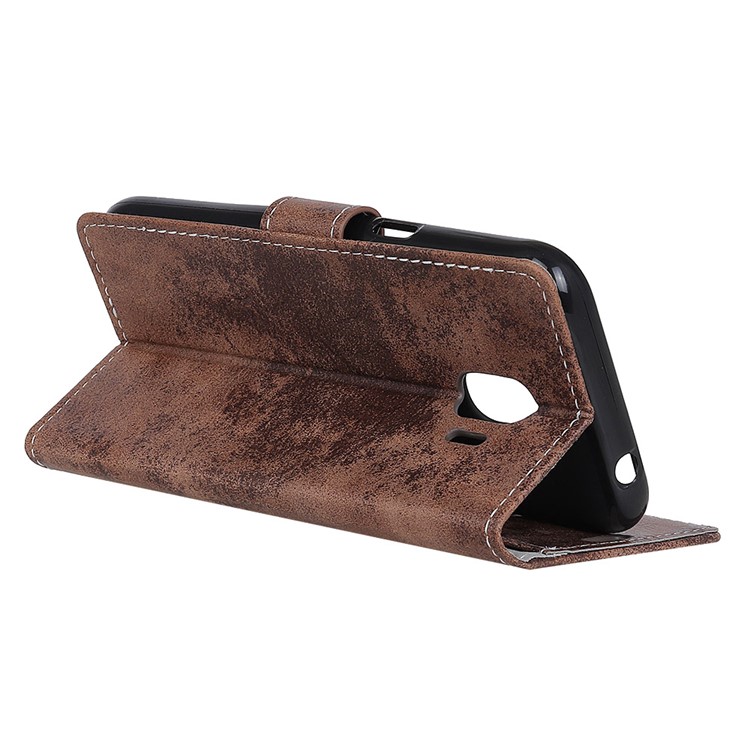 For Samsung Galaxy J2 Pro 2018 Retro Style Wallet Stand PU Leather Mobile Case Accessory - Brown-6