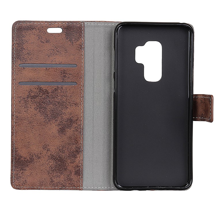 for Samsung Galaxy S9+ Vintage Style Wallet Stand Leather Phone Case Accessory - Brown-5