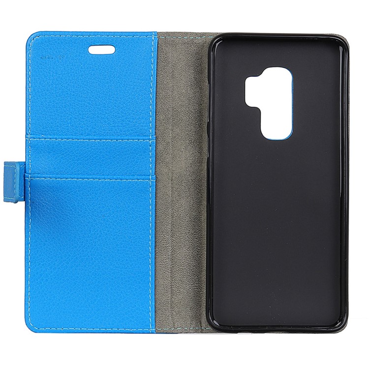 Litchi Skin Magnetic Leather Stand Cover for Samsung Galaxy S9+ G965 - Blue-4