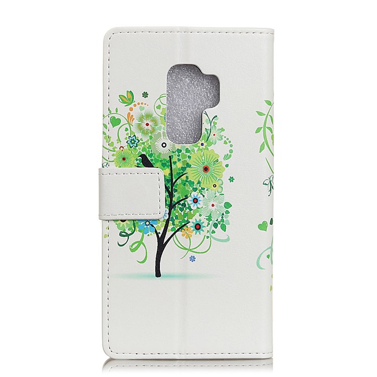 Pattern Printing PU Leather Wallet Case for Samsung Galaxy S9 Plus G965 - Green Flower Tree-3