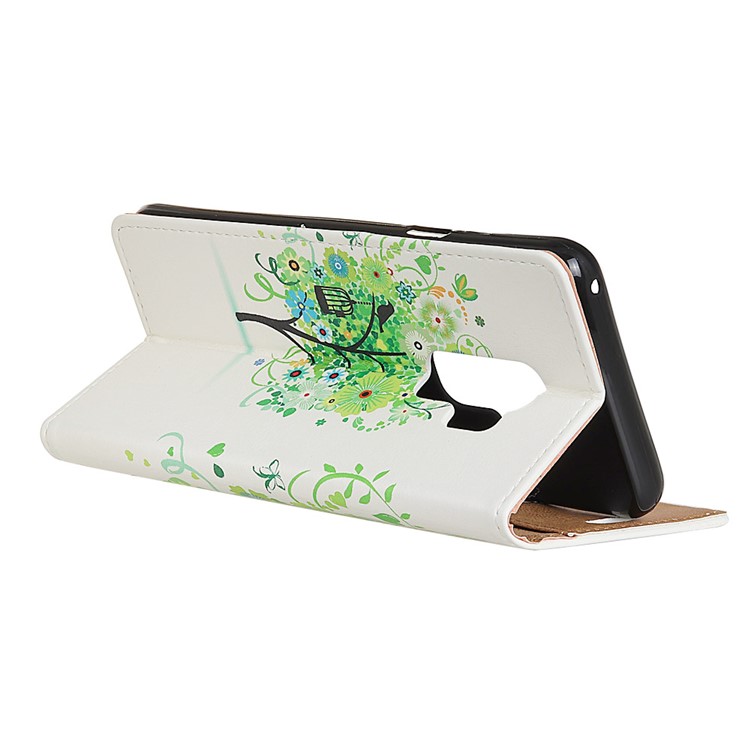 Pattern Printing PU Leather Wallet Case for Samsung Galaxy S9 Plus G965 - Green Flower Tree-4