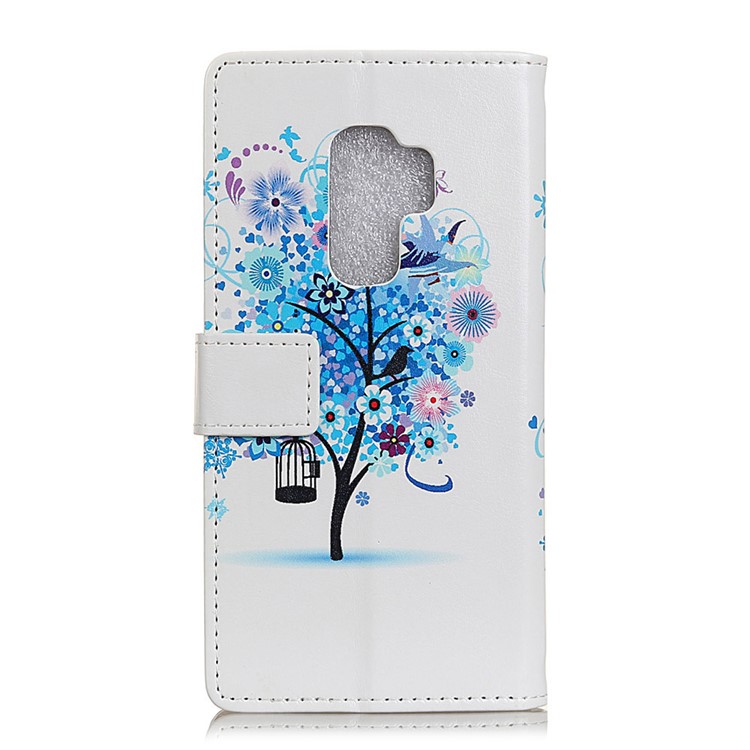 Pattern Printing PU Leather Wallet Case for Samsung Galaxy S9 Plus G965 - Blue Flower Tree-3