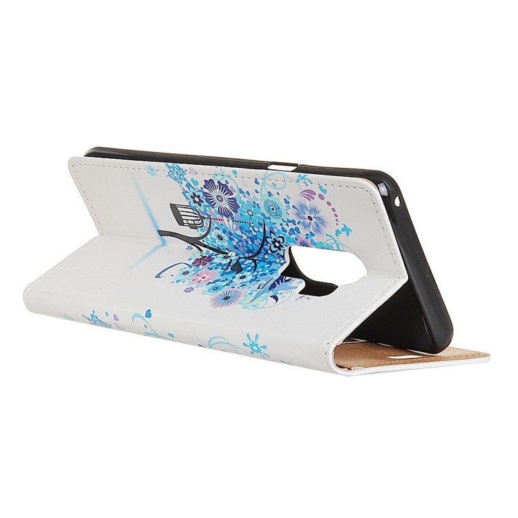Pattern Printing PU Leather Wallet Case for Samsung Galaxy S9 Plus G965 - Blue Flower Tree-4