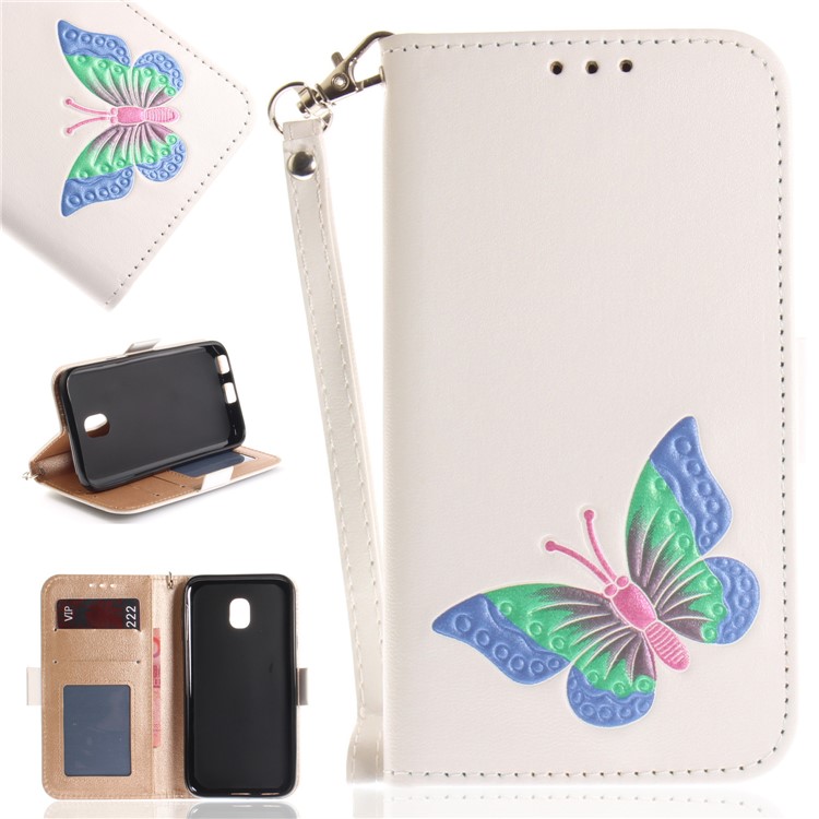 Butterfly Pattern Leather Wallet Case for Samsung Galaxy J3 Pro (2017) / J3 (2017) EU Version - White-1