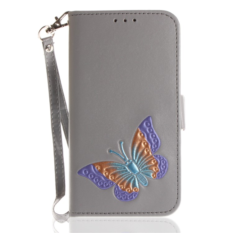Butterfly Pattern Leather Wallet Cover for Samsung Galaxy J3 Pro (2017) / J3 (2017) EU Version - Grey-2