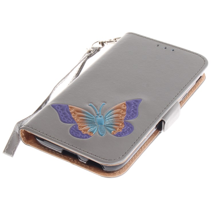 Butterfly Pattern Leather Wallet Cover for Samsung Galaxy J3 Pro (2017) / J3 (2017) EU Version - Grey-6