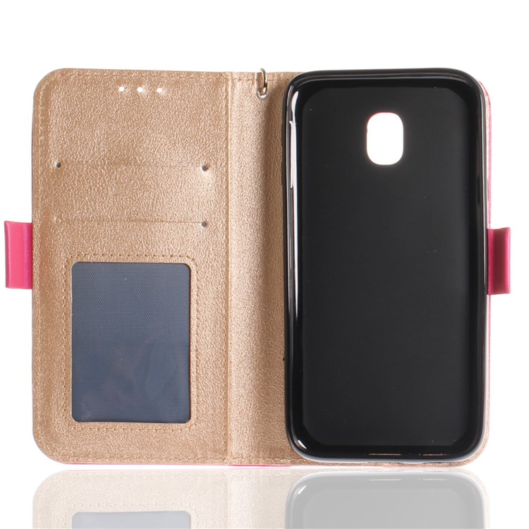 Butterfly Pattern Leather Card Holder Case for Samsung Galaxy J3 Pro (2017) / J3 (2017) EU Version - Rose-11