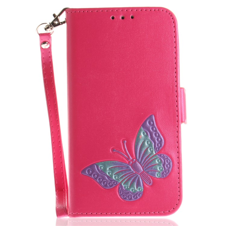 Butterfly Pattern Leather Card Holder Case for Samsung Galaxy J3 Pro (2017) / J3 (2017) EU Version - Rose-2