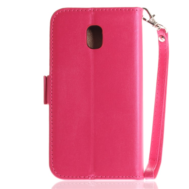 Butterfly Pattern Leather Card Holder Case for Samsung Galaxy J3 Pro (2017) / J3 (2017) EU Version - Rose-3