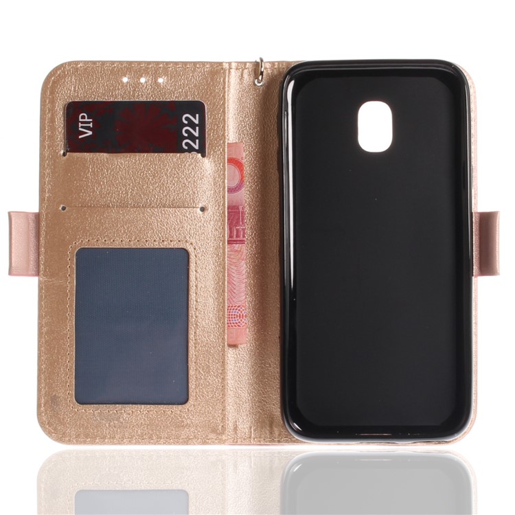 Butterfly Pattern Cell Phone Leather Wallet Case for Samsung Galaxy J3 Pro (2017) / J3 (2017) EU Version - Rose Gold-10