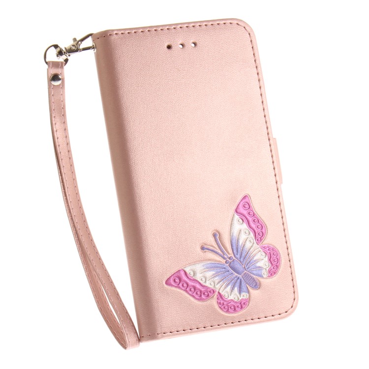 Butterfly Pattern Cell Phone Leather Wallet Case for Samsung Galaxy J3 Pro (2017) / J3 (2017) EU Version - Rose Gold-4