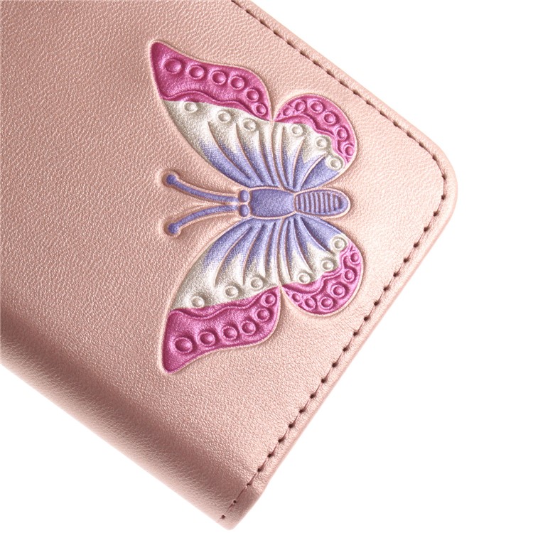 Butterfly Pattern Cell Phone Leather Wallet Case for Samsung Galaxy J3 Pro (2017) / J3 (2017) EU Version - Rose Gold-5