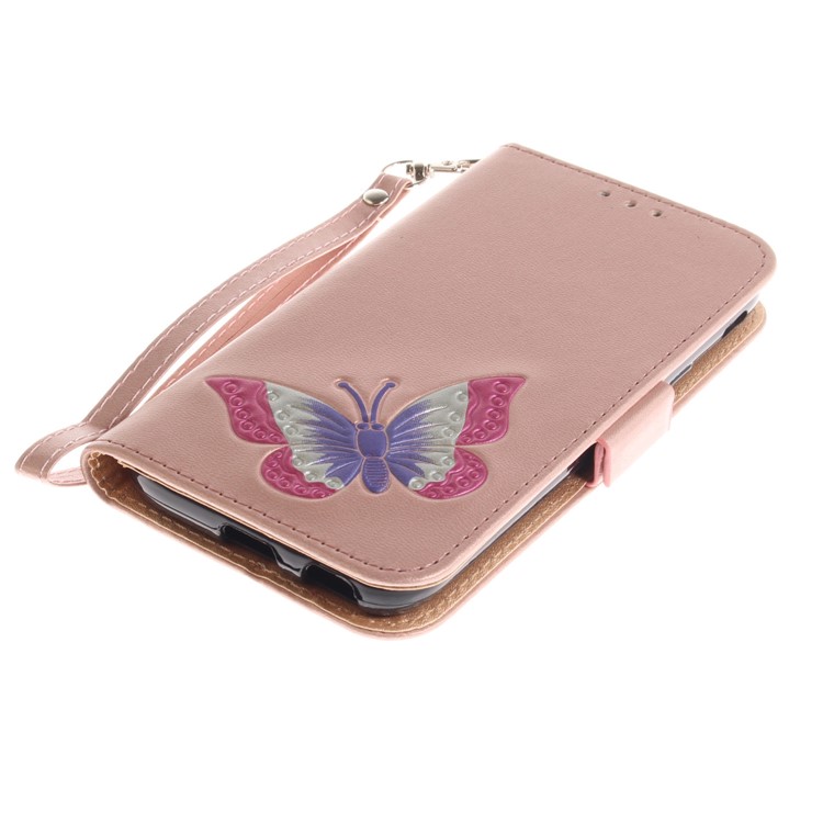 Butterfly Pattern Cell Phone Leather Wallet Case for Samsung Galaxy J3 Pro (2017) / J3 (2017) EU Version - Rose Gold-6
