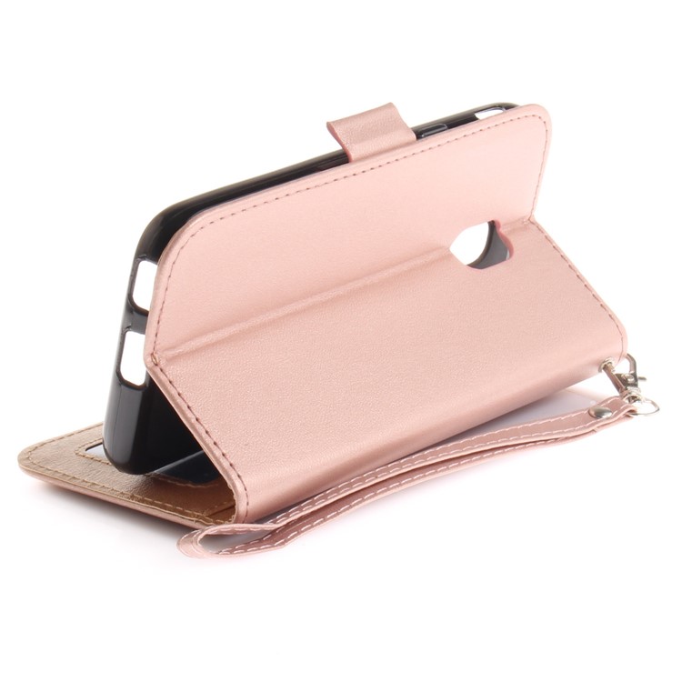 Butterfly Pattern Cell Phone Leather Wallet Case for Samsung Galaxy J3 Pro (2017) / J3 (2017) EU Version - Rose Gold-9