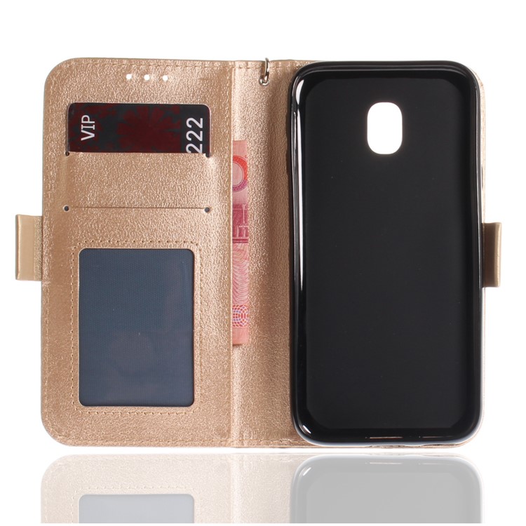 Butterfly Pattern Magnetic Leather Stand Case for Samsung Galaxy J3 Pro (2017) / J3 (2017) EU Version - Gold-10