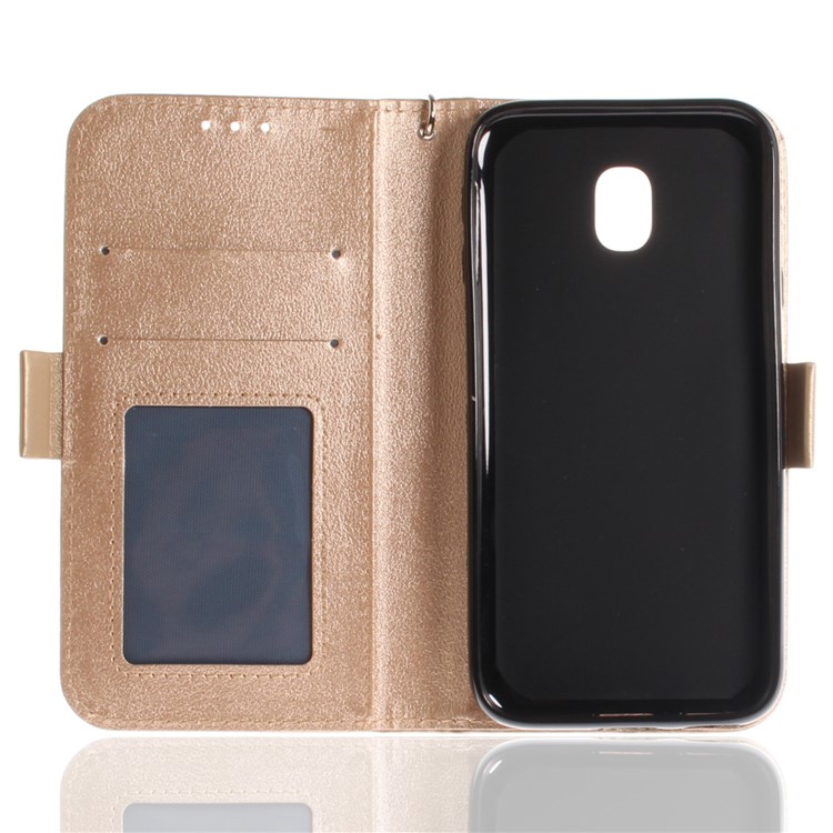 Butterfly Pattern Magnetic Leather Stand Case for Samsung Galaxy J3 Pro (2017) / J3 (2017) EU Version - Gold-11
