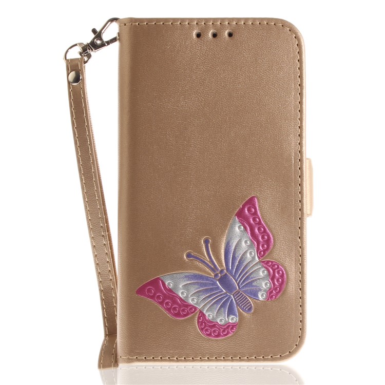 Butterfly Pattern Magnetic Leather Stand Case for Samsung Galaxy J3 Pro (2017) / J3 (2017) EU Version - Gold-2