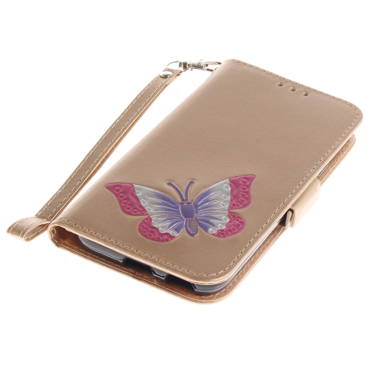 Butterfly Pattern Magnetic Leather Stand Case for Samsung Galaxy J3 Pro (2017) / J3 (2017) EU Version - Gold-6
