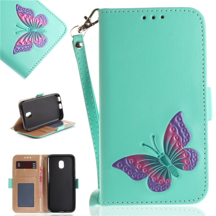 

Butterfly Pattern Magnetic Leather Stand Cover for Samsung Galaxy J3 Pro (2017) / J3 (2017) EU Version - Cyan