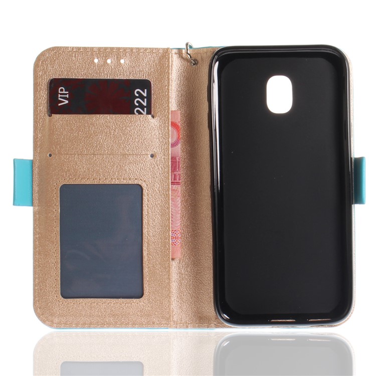 Butterfly Pattern Stand Leather Wallet Case for Samsung Galaxy J3 Pro (2017) / J3 (2017) EU Version - Blue-10