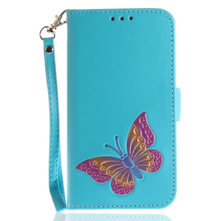 Butterfly Pattern Stand Leather Wallet Case for Samsung Galaxy J3 Pro (2017) / J3 (2017) EU Version - Blue-2