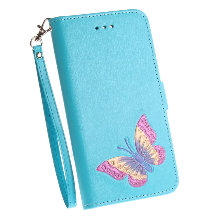 Butterfly Pattern Stand Leather Wallet Case for Samsung Galaxy J3 Pro (2017) / J3 (2017) EU Version - Blue-4