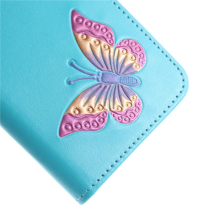 Butterfly Pattern Stand Leather Wallet Case for Samsung Galaxy J3 Pro (2017) / J3 (2017) EU Version - Blue-5