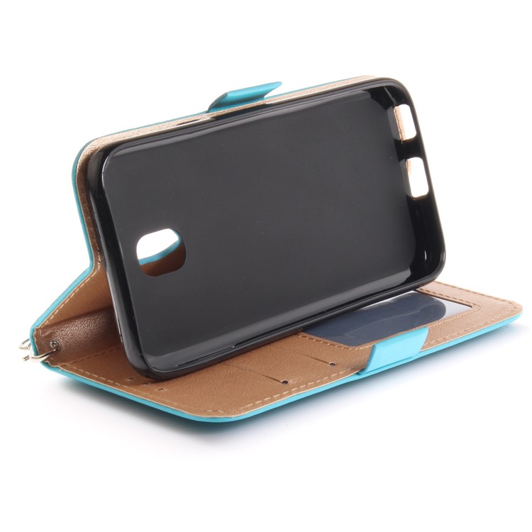 Butterfly Pattern Stand Leather Wallet Case for Samsung Galaxy J3 Pro (2017) / J3 (2017) EU Version - Blue-8