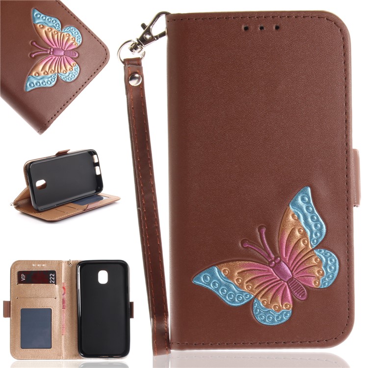 

Butterfly Pattern Leather Wallet Shell Cover Case for Samsung Galaxy J3 Pro (2017) / J3 (2017) EU Version - Brown
