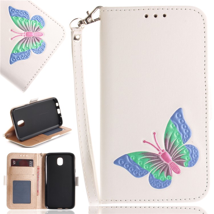Butterfly Pattern Leather Wallet Cover for Samsung Galaxy J5 Pro (2017) / J5 (2017) EU Version - White-1