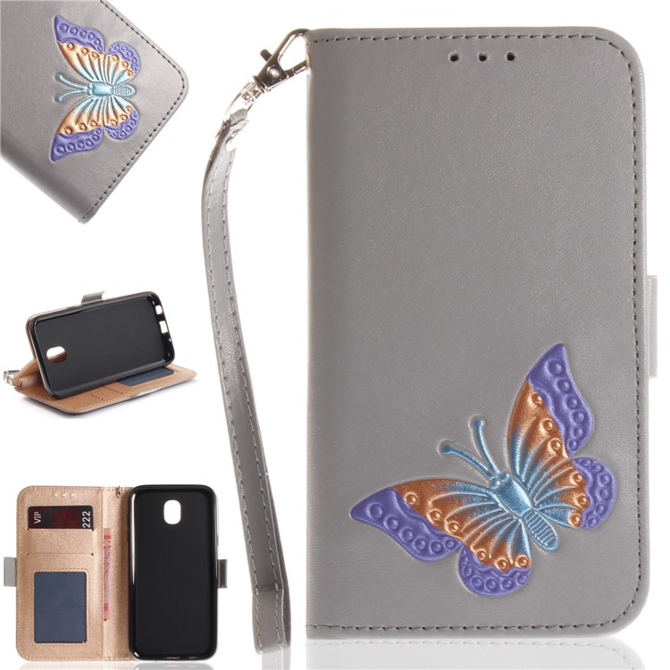 

Butterfly Pattern Leather Wallet Mobile Phone Case for Samsung Galaxy J5 Pro (2017) / J5 (2017) EU Version - Grey