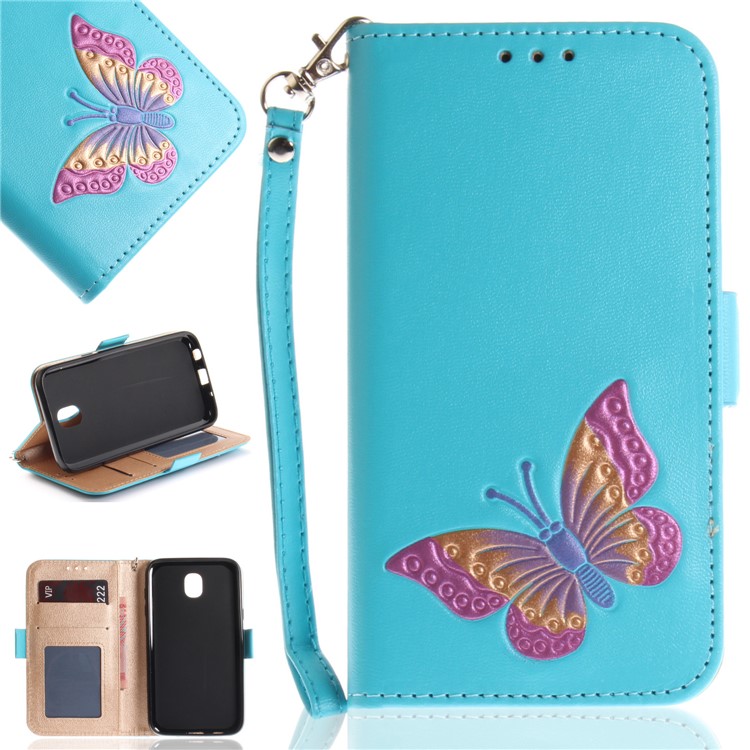 Butterfly Pattern Leather Magnetic Phone Casing for Samsung Galaxy J5 Pro (2017) / J5 (2017) EU Version - Blue-1