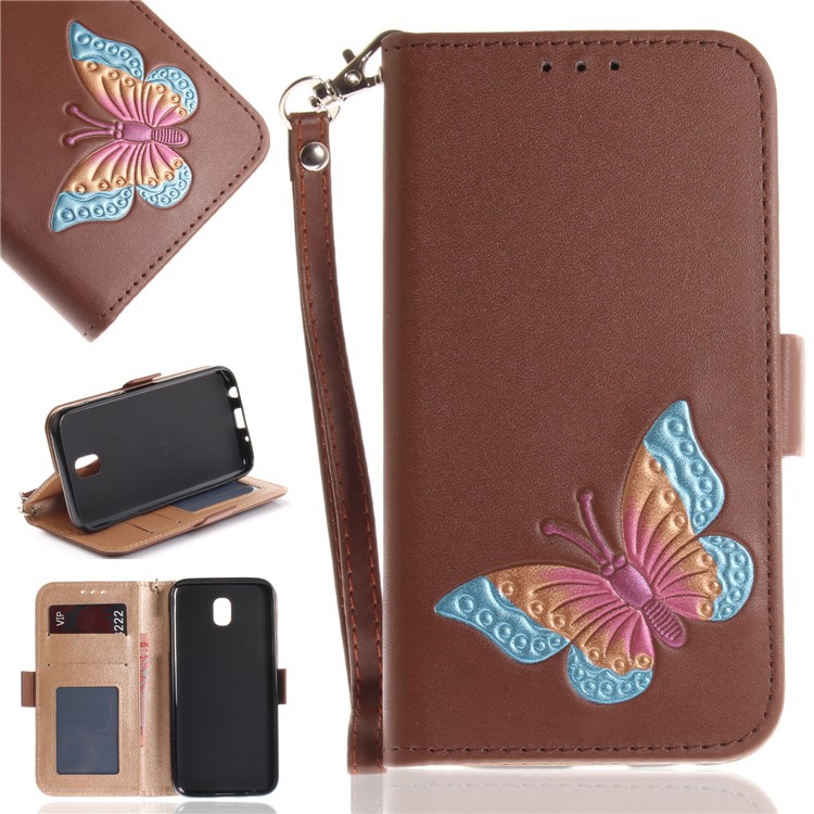 Butterfly Pattern Leather Wallet Flip Cover for Samsung Galaxy J5 Pro (2017) / J5 (2017) EU Version - Brown-1