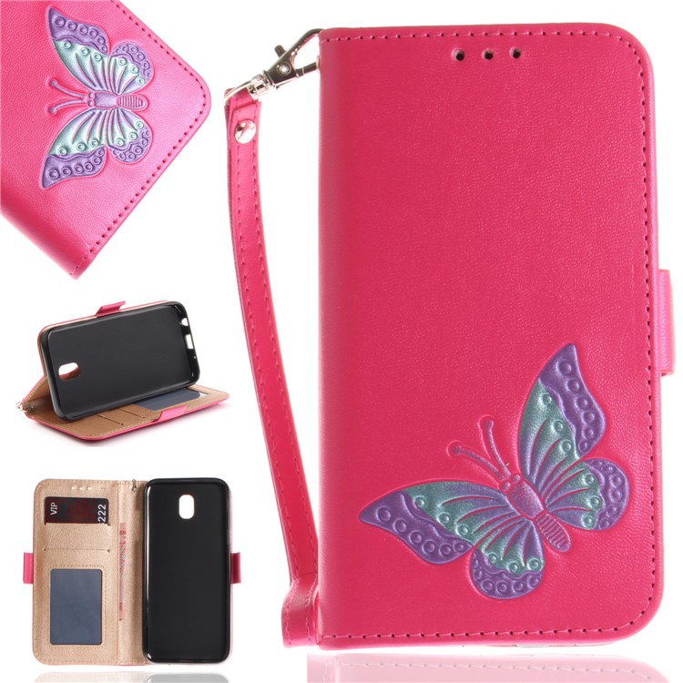 

Butterfly Pattern Wallet Leather Stand Case for Samsung Galaxy J7 Pro (2017) / J7 (2017) EU Version - Rose