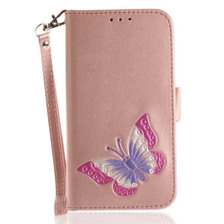 Butterfly Pattern Wallet Leather Stand Cover for Samsung Galaxy J7 Pro (2017) / J7 (2017) EU Version - Rose Gold-2