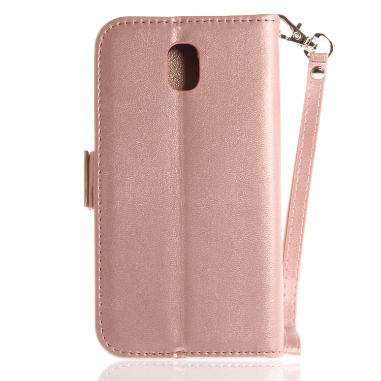 Butterfly Pattern Wallet Leather Stand Cover for Samsung Galaxy J7 Pro (2017) / J7 (2017) EU Version - Rose Gold-3