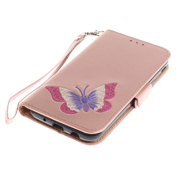 Butterfly Pattern Wallet Leather Stand Cover for Samsung Galaxy J7 Pro (2017) / J7 (2017) EU Version - Rose Gold-6
