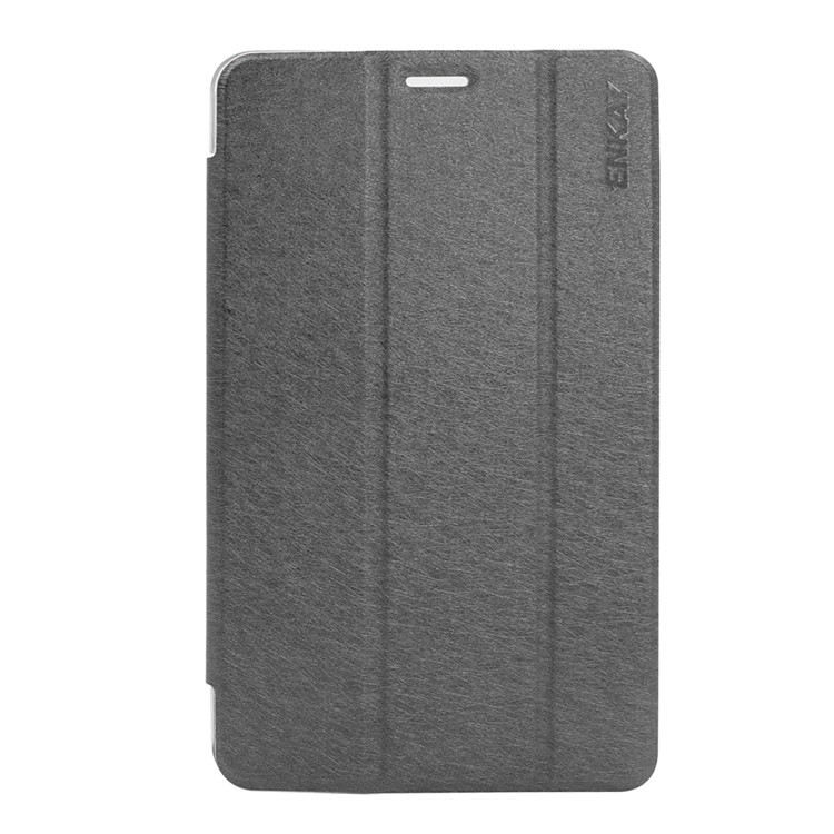 ENKAY Silk Texture Tri-fold Leather Smart Case with Stand for Samsung Galaxy Tab A 8.0 (2017) T380/T385 - Grey-2