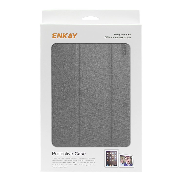 ENKAY Silk Texture Tri-fold Leather Smart Case with Stand for Samsung Galaxy Tab A 8.0 (2017) T380/T385 - Grey-6